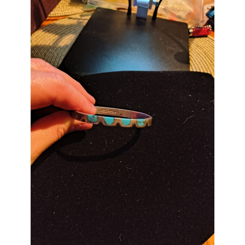 Vintage Mexican Taxaco Sterling Silver With Turquoise Inlay Bracelet